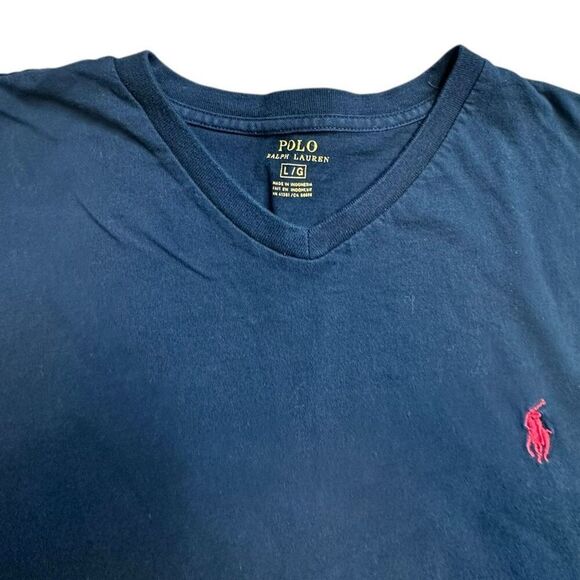 POLO RALPH LAUREN Men’s Black Short Sleeve V-Neck Custom Slim Fit Logo Tee T-Shi - Picture 3 of 5